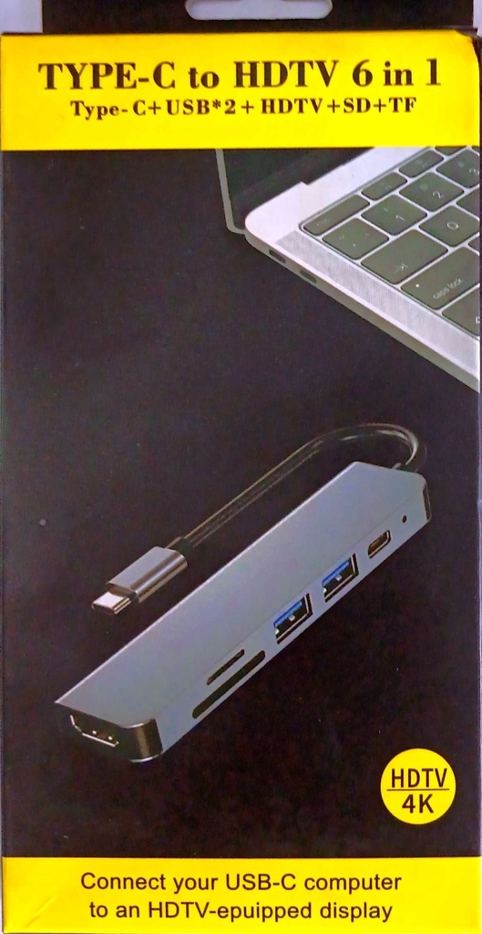 Adaptateur multiport USB C 6 en 1 avec port HDMI 4K et port USB 3.0