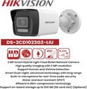 HIKVISION 2 MP Smart Hybrid Light Outdoor Bullet Network IP CCTV Camera Built-in Mic. with Day/Night Color Vision, Motion Detection [DS-2CD1023G2-LIU] + USEWELL RJ45, White