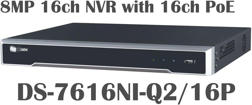 DS-7616NI-Q2/16P 16CH IP Network Video Recorder - H.265 16 Channel PoE 4K 8MP