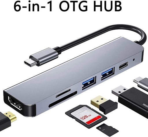 Adaptateur multiport USB C 6 en 1 avec port HDMI 4K et port USB 3.0