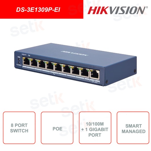 Hikvision DS-3E1309P-EI - Network Switch 8 Ports - 8 PoE 10 / 100M Ports - 1 
